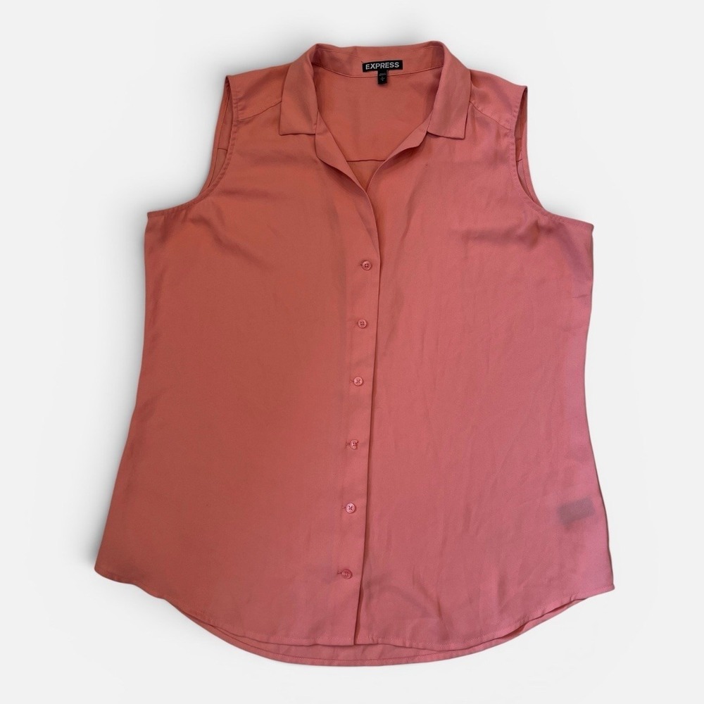 Express Women's Sleeveless Button Front Blouse Coral Size Large